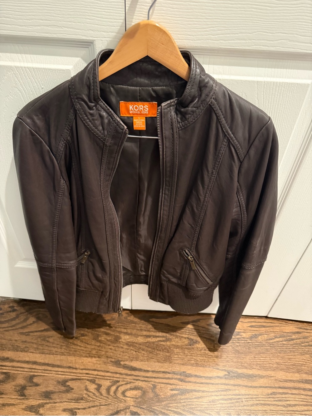 Michael Kors Dark Brown Leather Bomber Jacket
